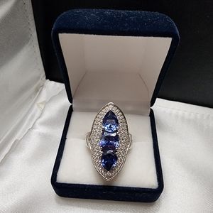 925 Silver Pave and Tanzanite 3 Stone Ring